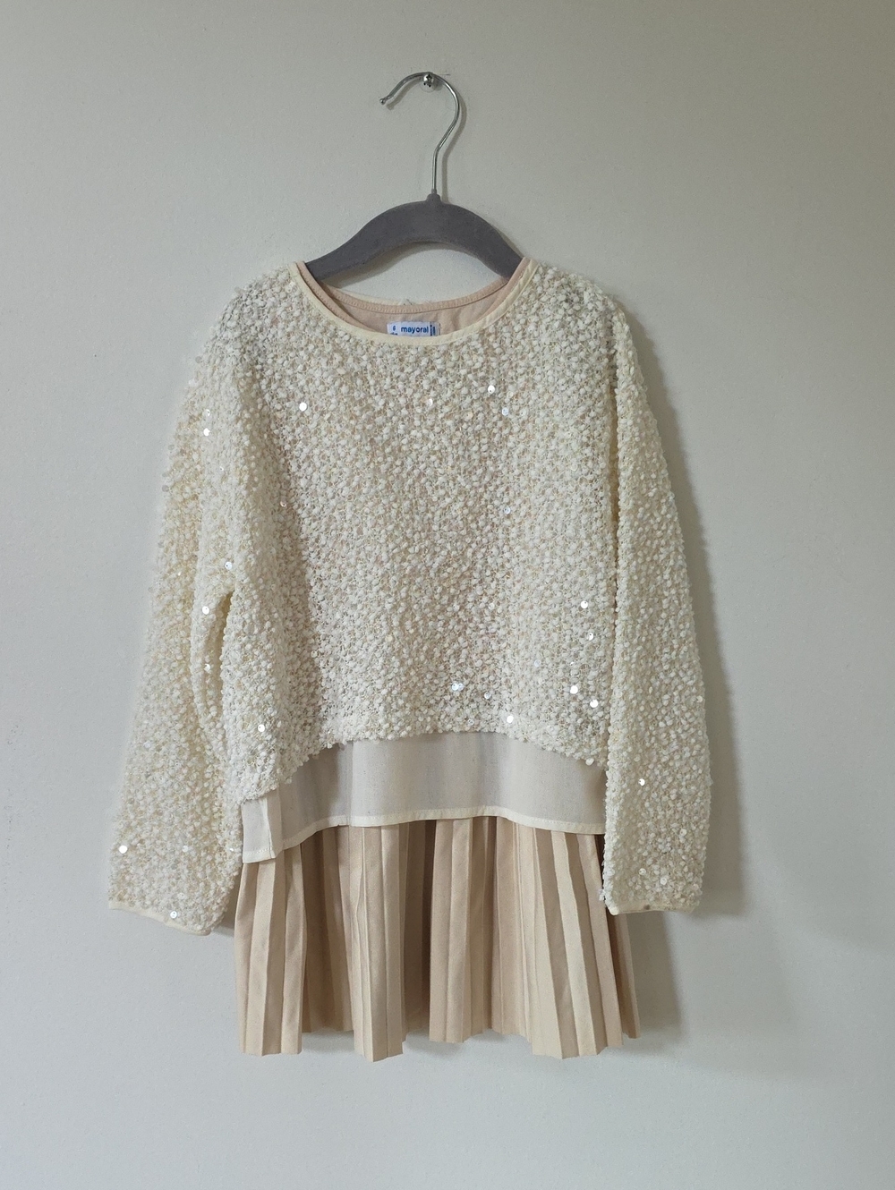 Mayoral Girls Ivory & Beige Sequin Dress Set, 6Y